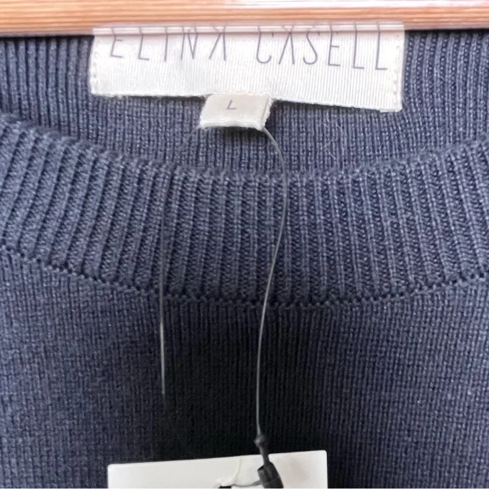 Elina Casell NEW Women’s Size Large Black Knit Cotton pullover Sweater 3-button - Picture 2 of 5